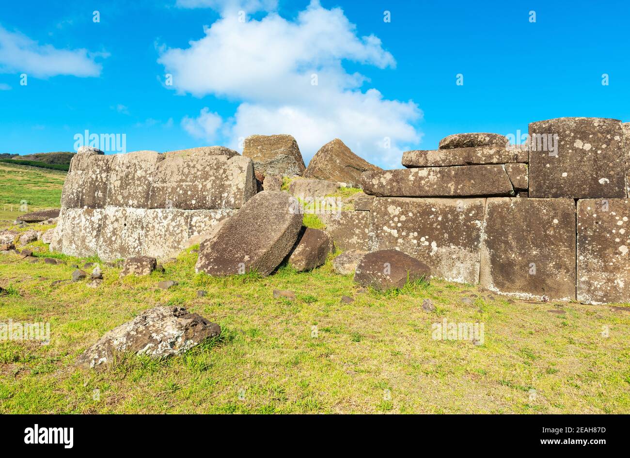 Ahu Vinapu platform with mysterious Inca Wall, Easter Island (Rapa Nui), Chile. Stock Photo