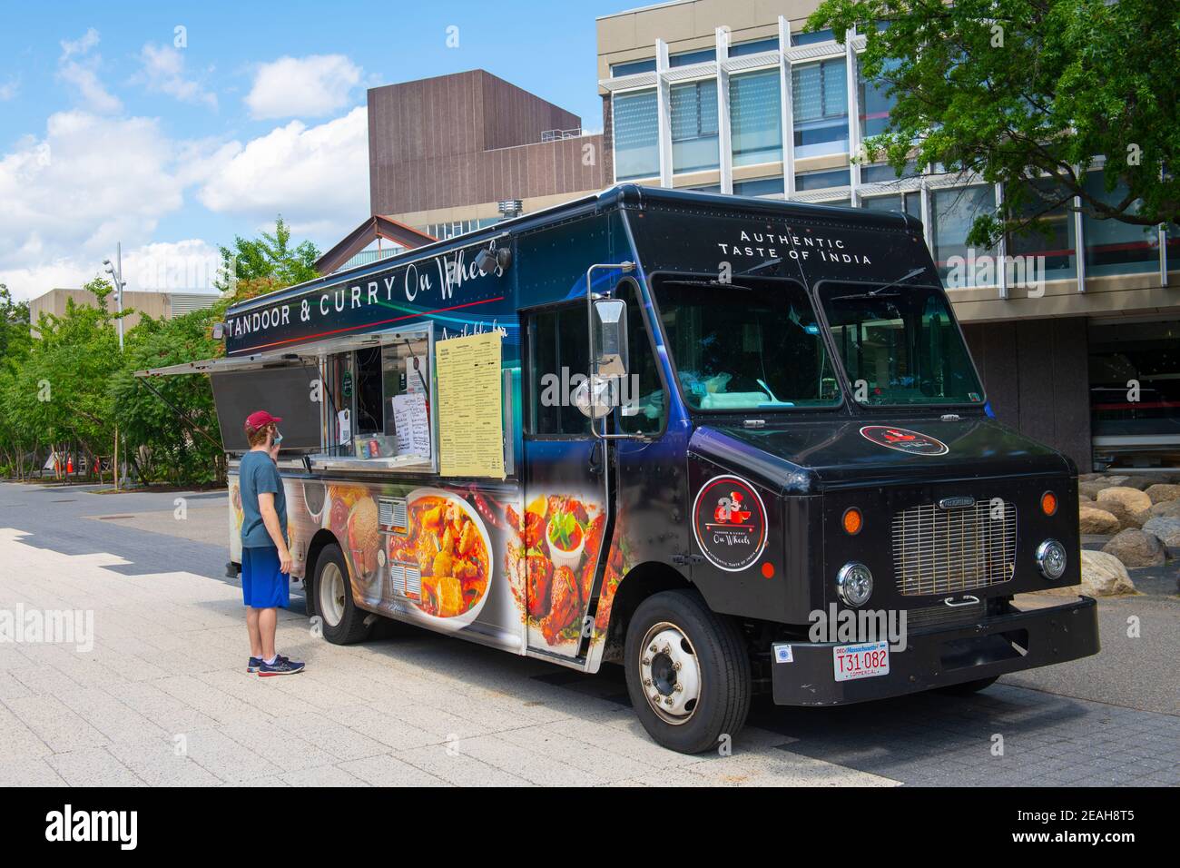 Food catering truck near Old Harvard Yard in Harvard University, city