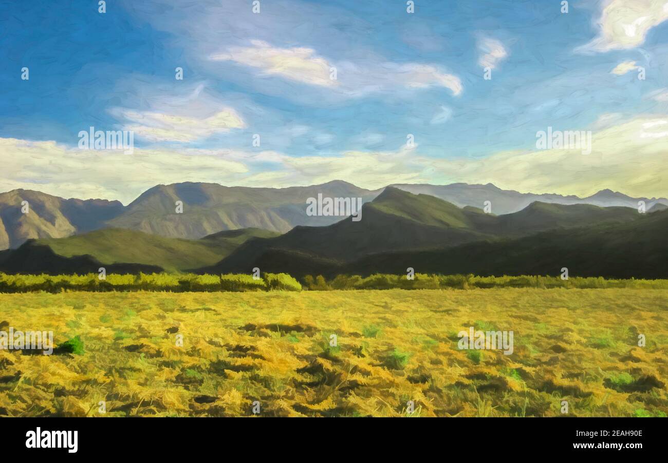 Digital painting of the Langeberg Range, Western Cape, South Africa Stock Photo