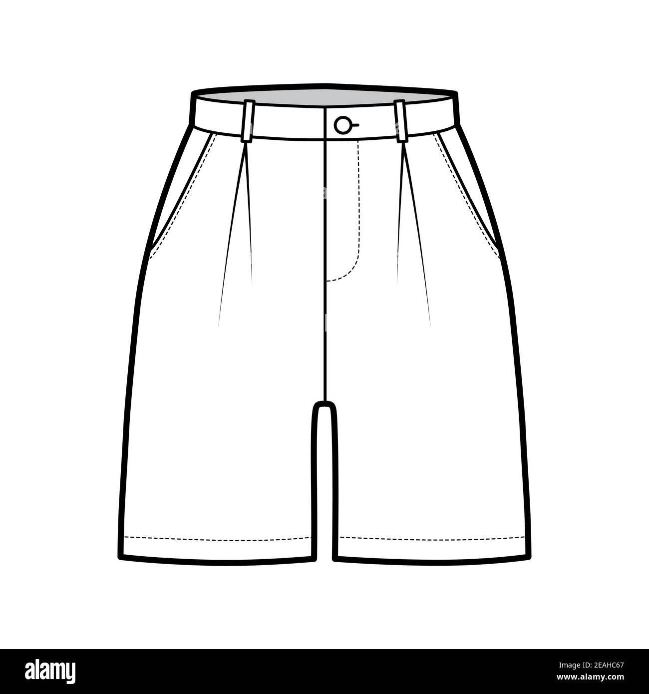 Short pants technical fashion illustration with midthigh length