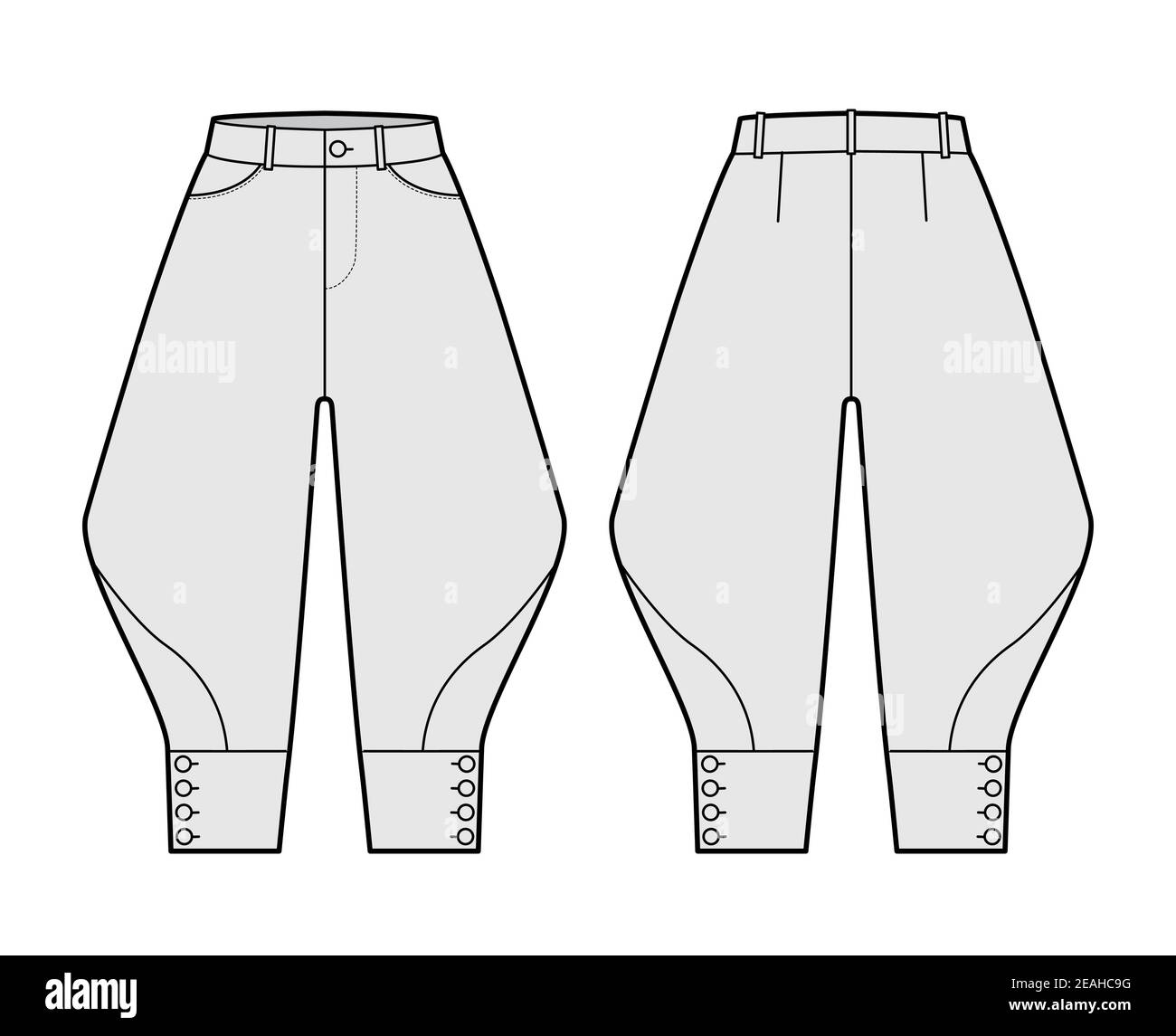 Riding breeches short pants technical fashion illustration with knee ...