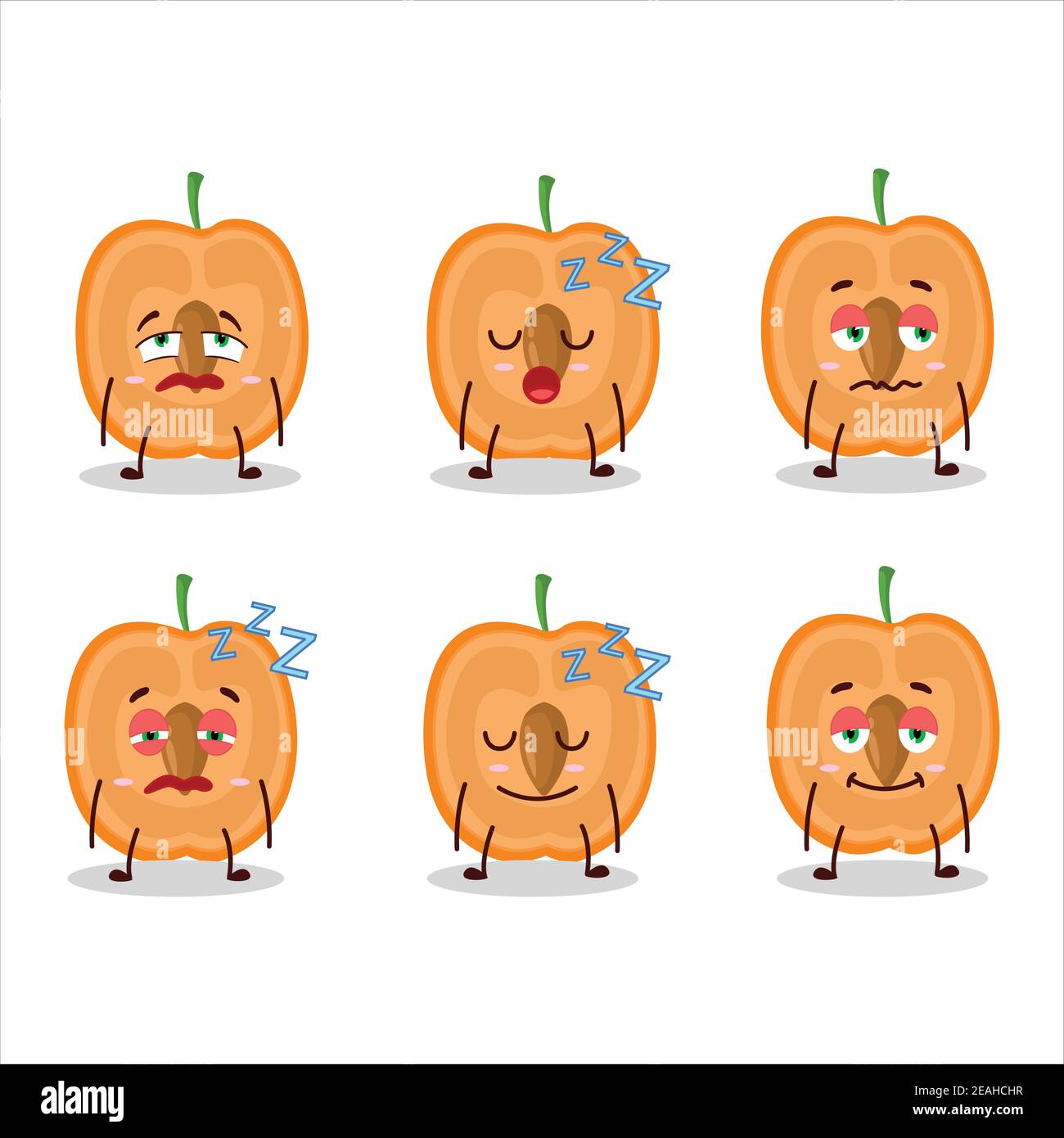 Cartoon character of slice of apricot with sleepy expression. Vector