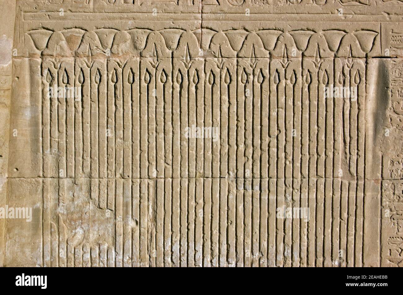 Ancient Egyptian hieroglyphic carving of a bed of lotus reeds in ...