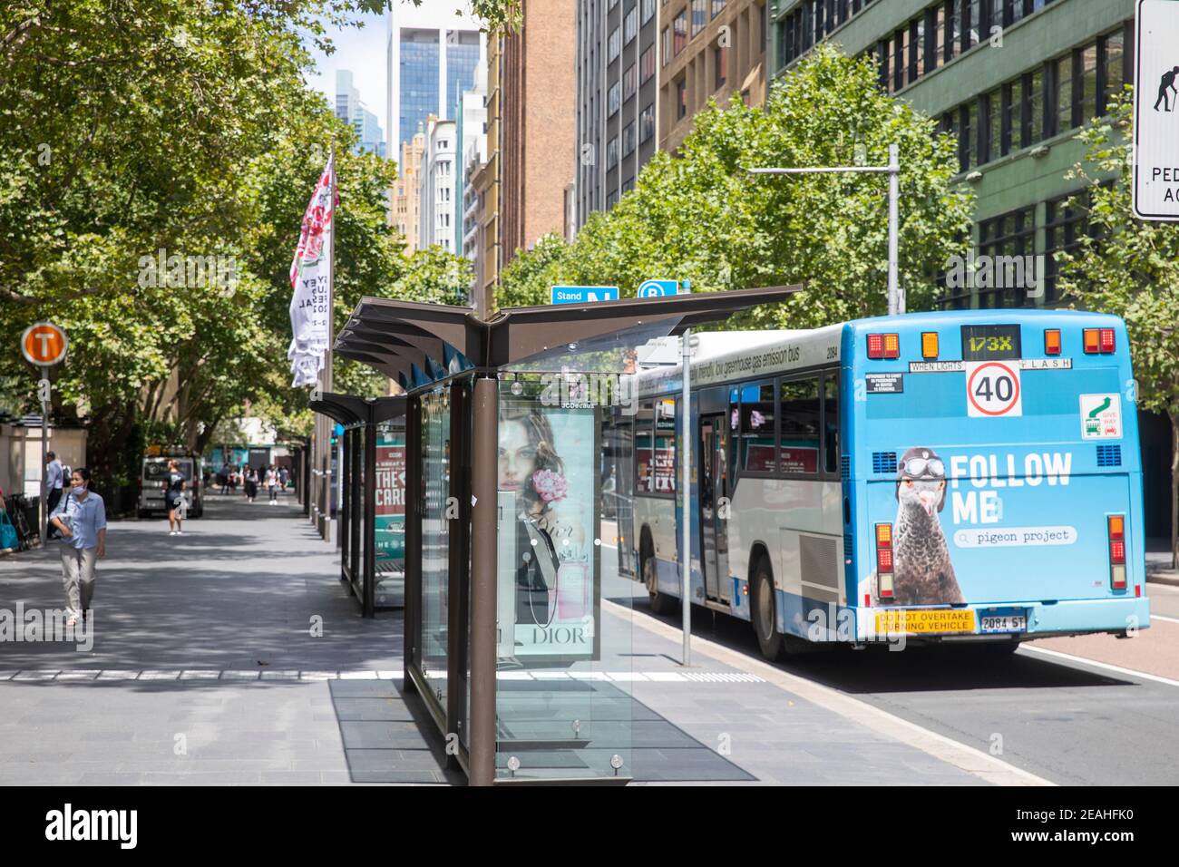Sydney bus single decker at Wynyard bus stop in York street,Sydney city centre,NSW,Australia Stock Photo