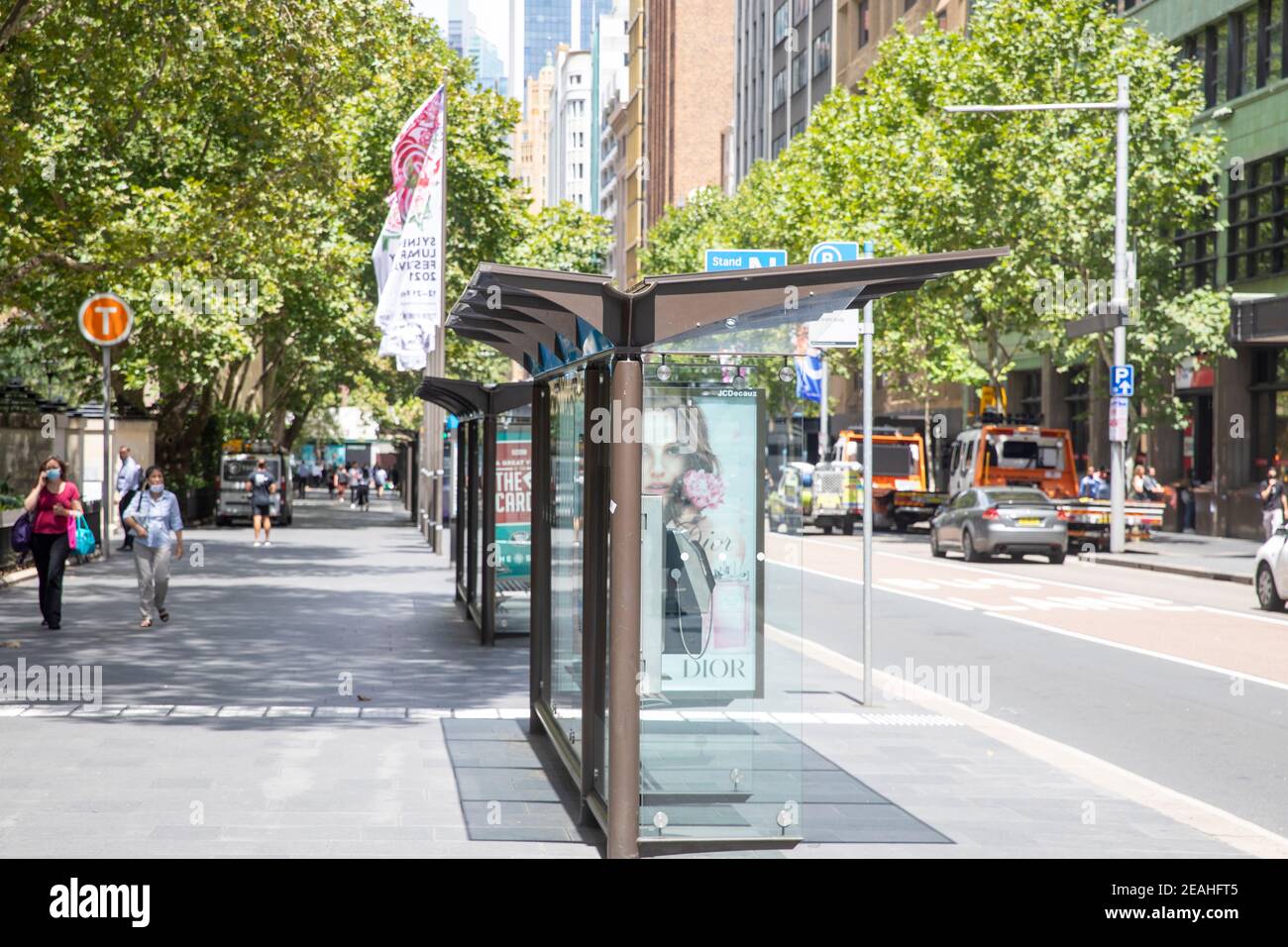 York street in Sydney city centre and wynyard bus stop,Sydney CBD,Australia Stock Photo