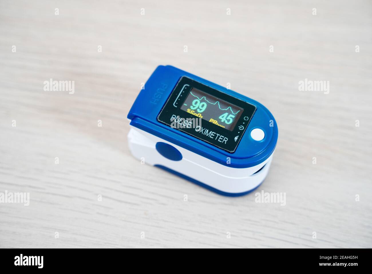 Pulse oximeter, finger digital device to measure oxygen saturation in blood isolated Stock Photo