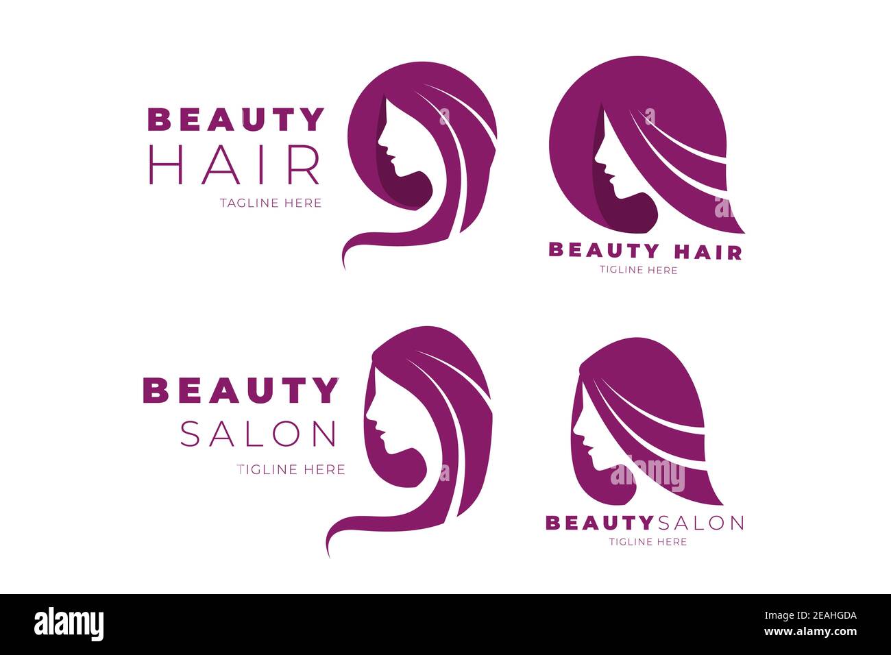 Flat Hand Drawn Hair Salon Logo Collection Vector Illustration Stock