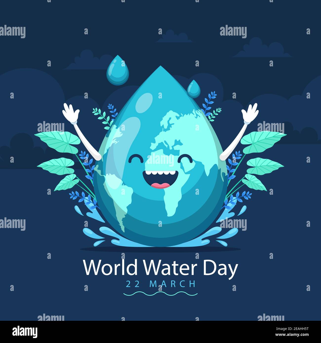 Hand-drawn world water day illustration with planet and water drop Vector illustration. Stock Vector