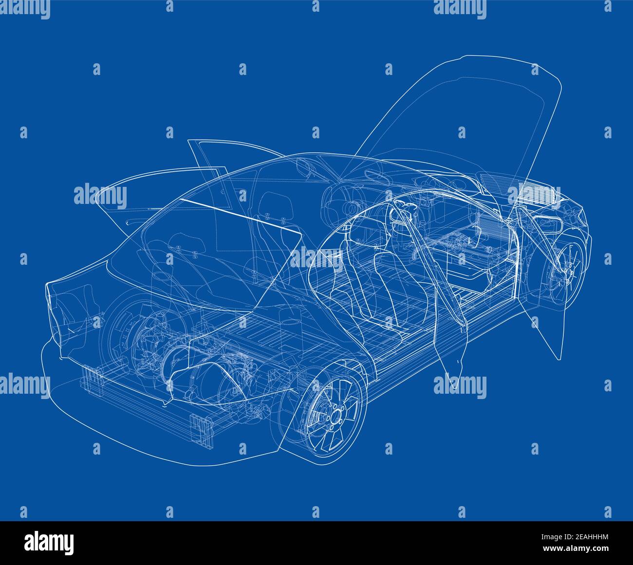 Electric Car With Chassis. Vector rendering of 3d Stock Vector