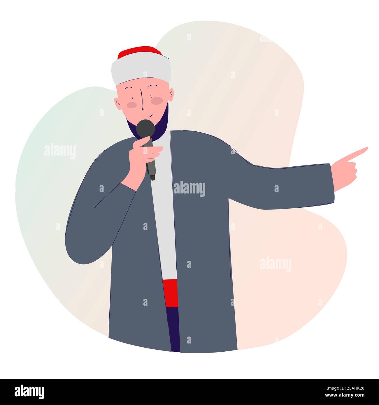 Islamic religious leader lecturing holding microphone with cartoon flat style vector design illustration Stock Vector