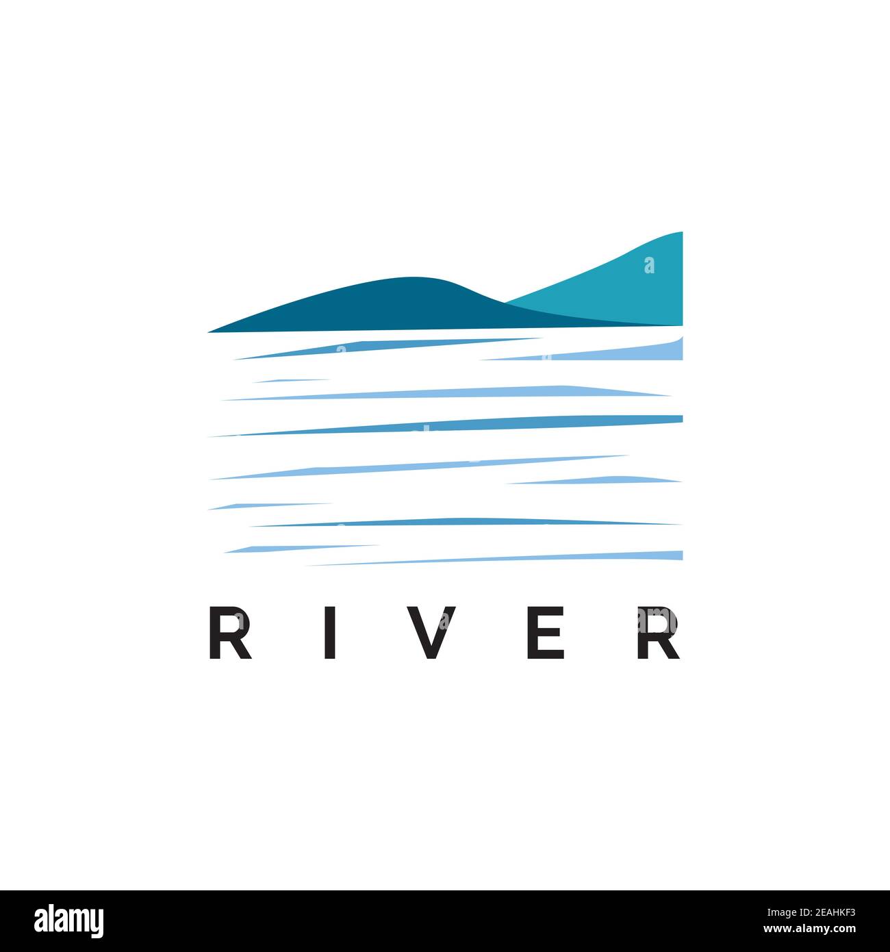 River with mountain view illustration logo design vector template Stock Vector