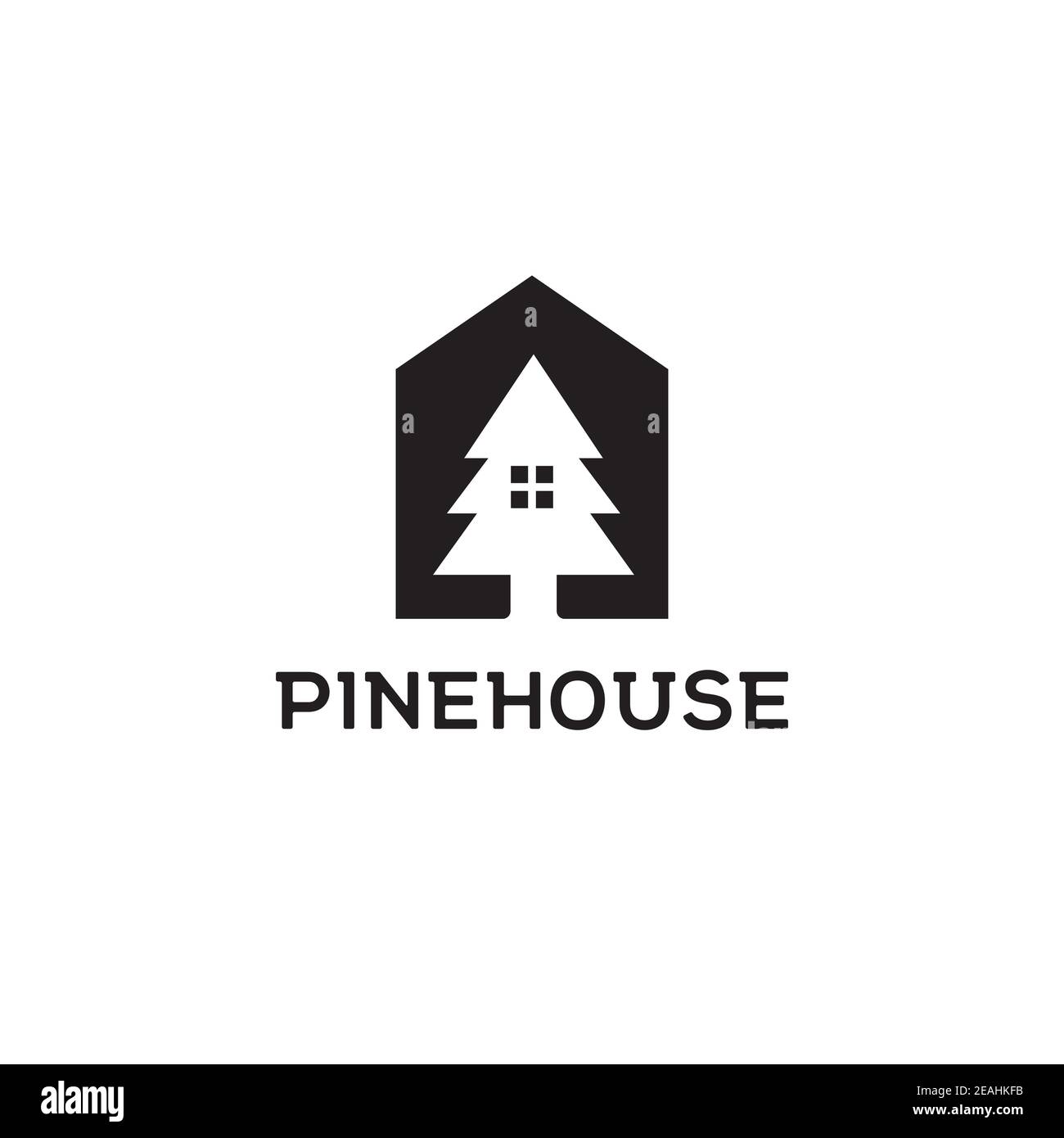 Pine house logo design illustration vector template Stock Vector