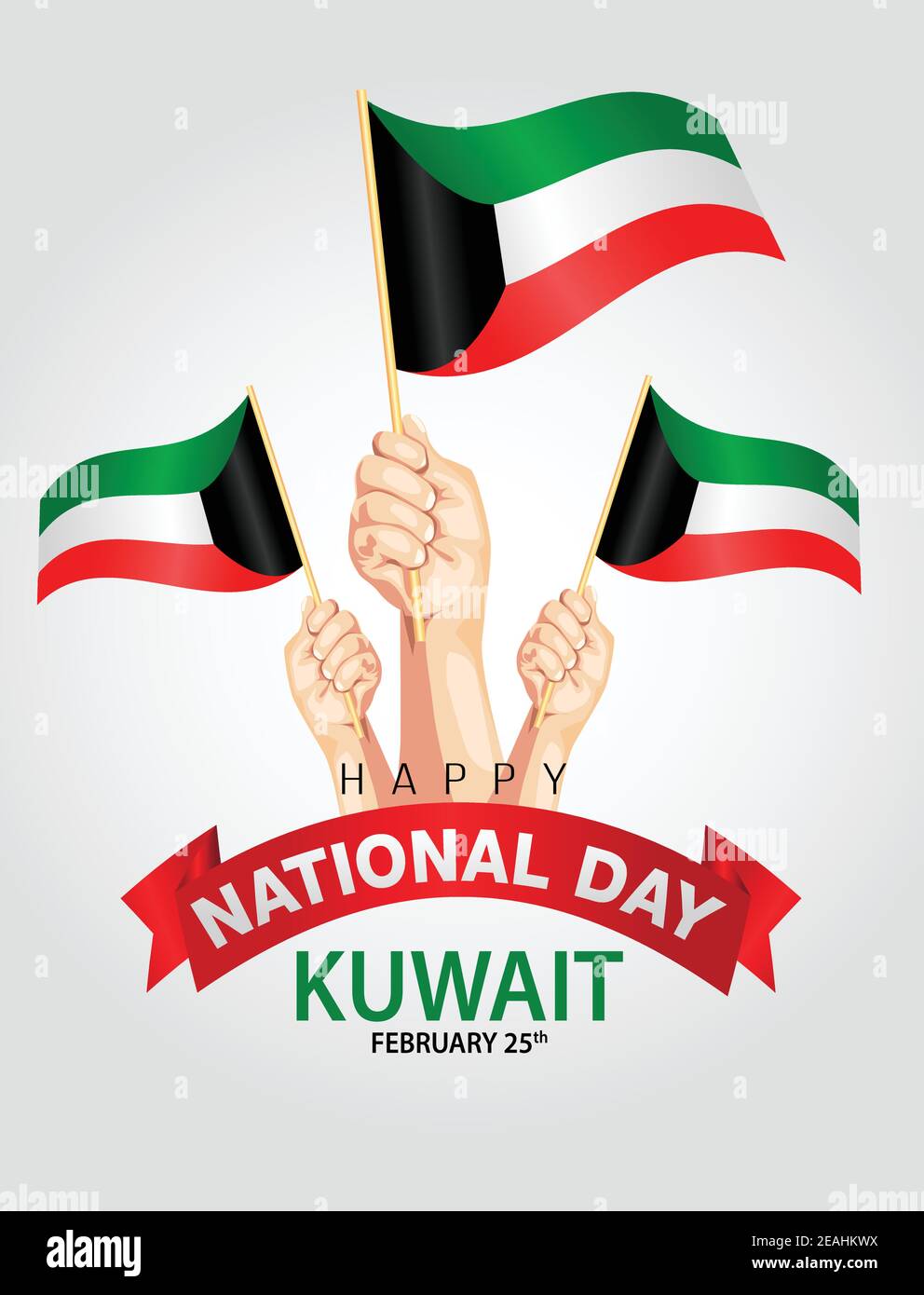 Kuwait national day25th February with hand holding flags. vector illustration design Stock Vector