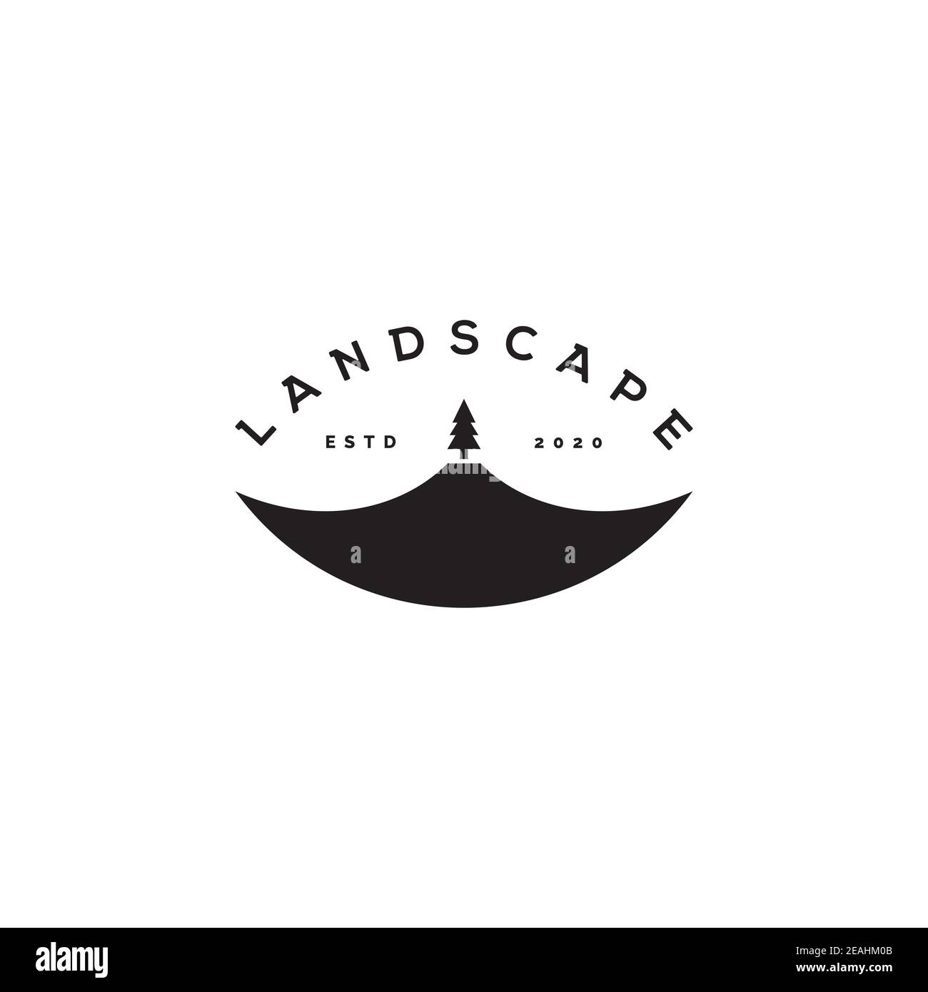 Creative landscape logo design symbol vector template. Mountain with tree icon Stock Vector