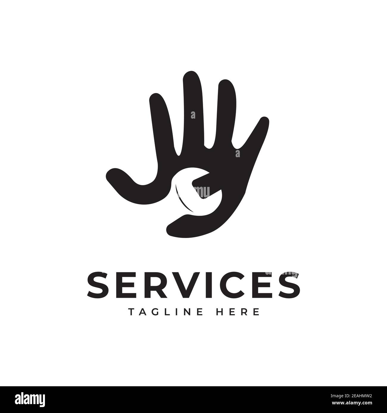 Hand with wrench symbol illustration. Logo services vector template Stock Vector