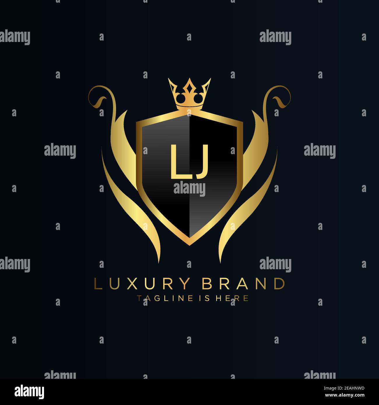 Lj letter initial with royal template elegant with crown logo vector