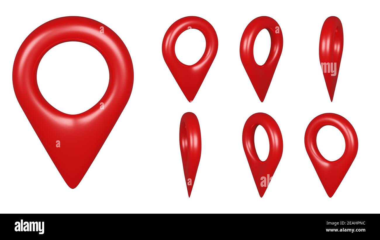 Isolated red map pointer set on white background. 3D rendering ...