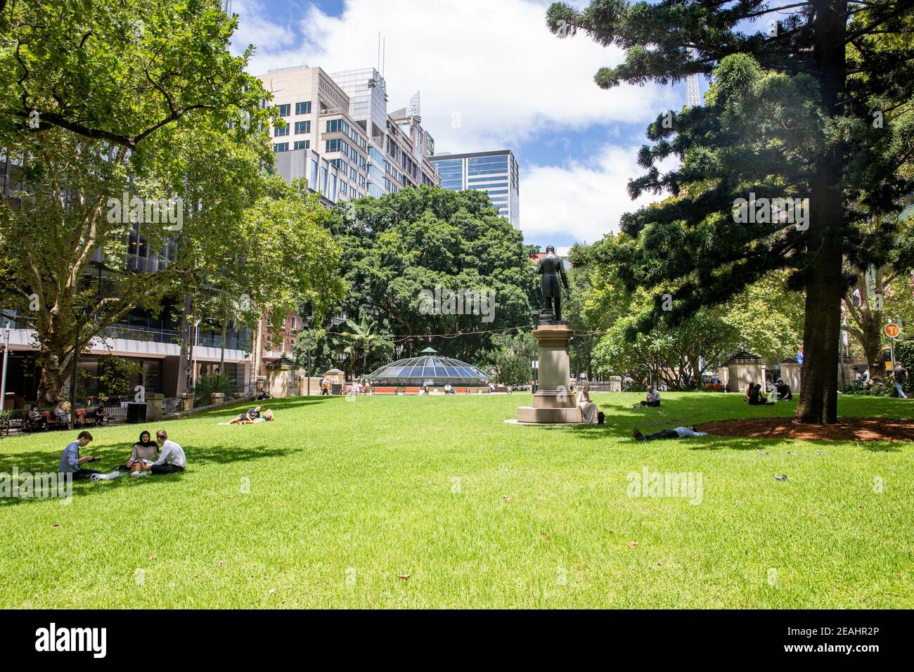 Wynyard Park in Sydney city centre with office workers enjoying green space,Sydney,Australia Stock Photo