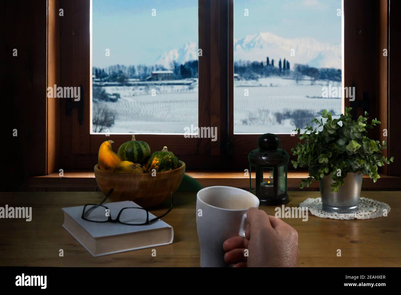 Drink a coffee in winter Stock Photo