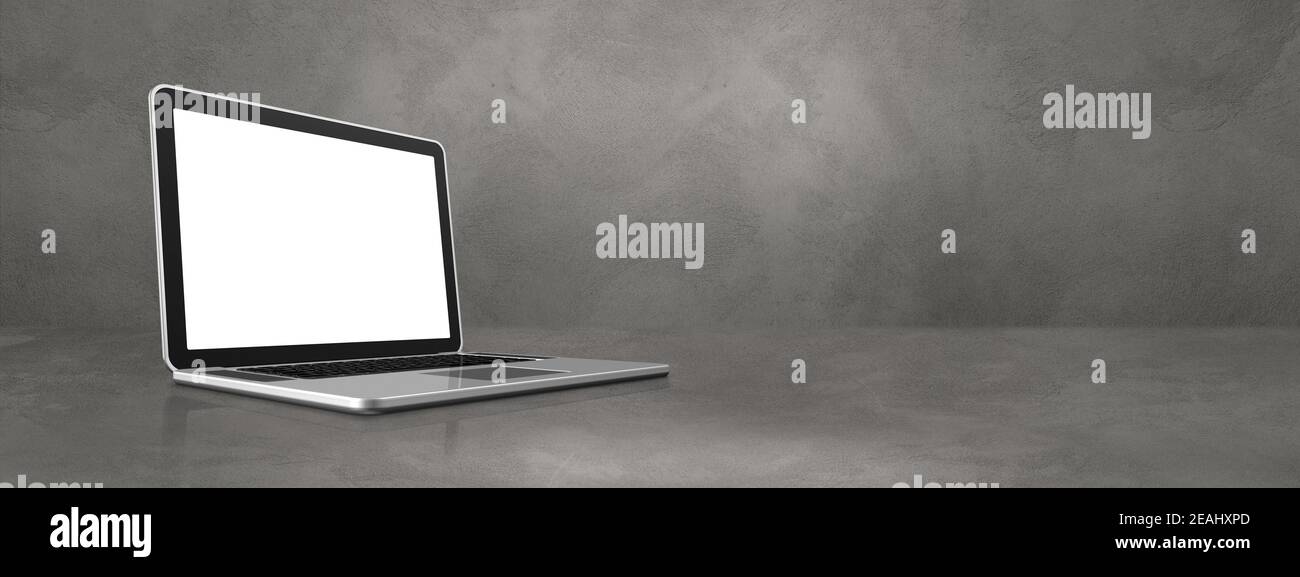 Laptop computer on concrete office scene background banner Stock Photo