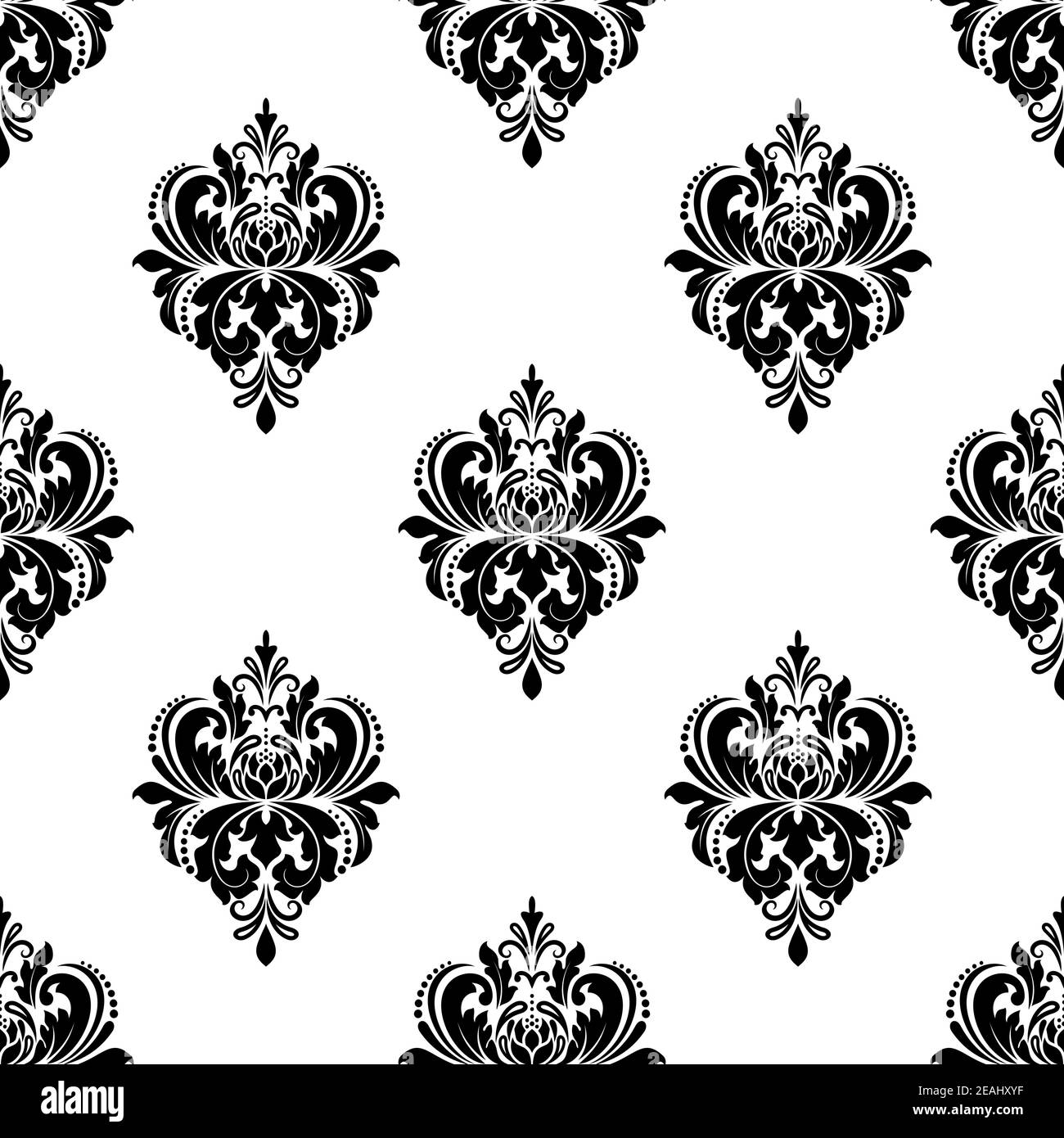 Seamless black and white floral arabesque pattern with damask style ...