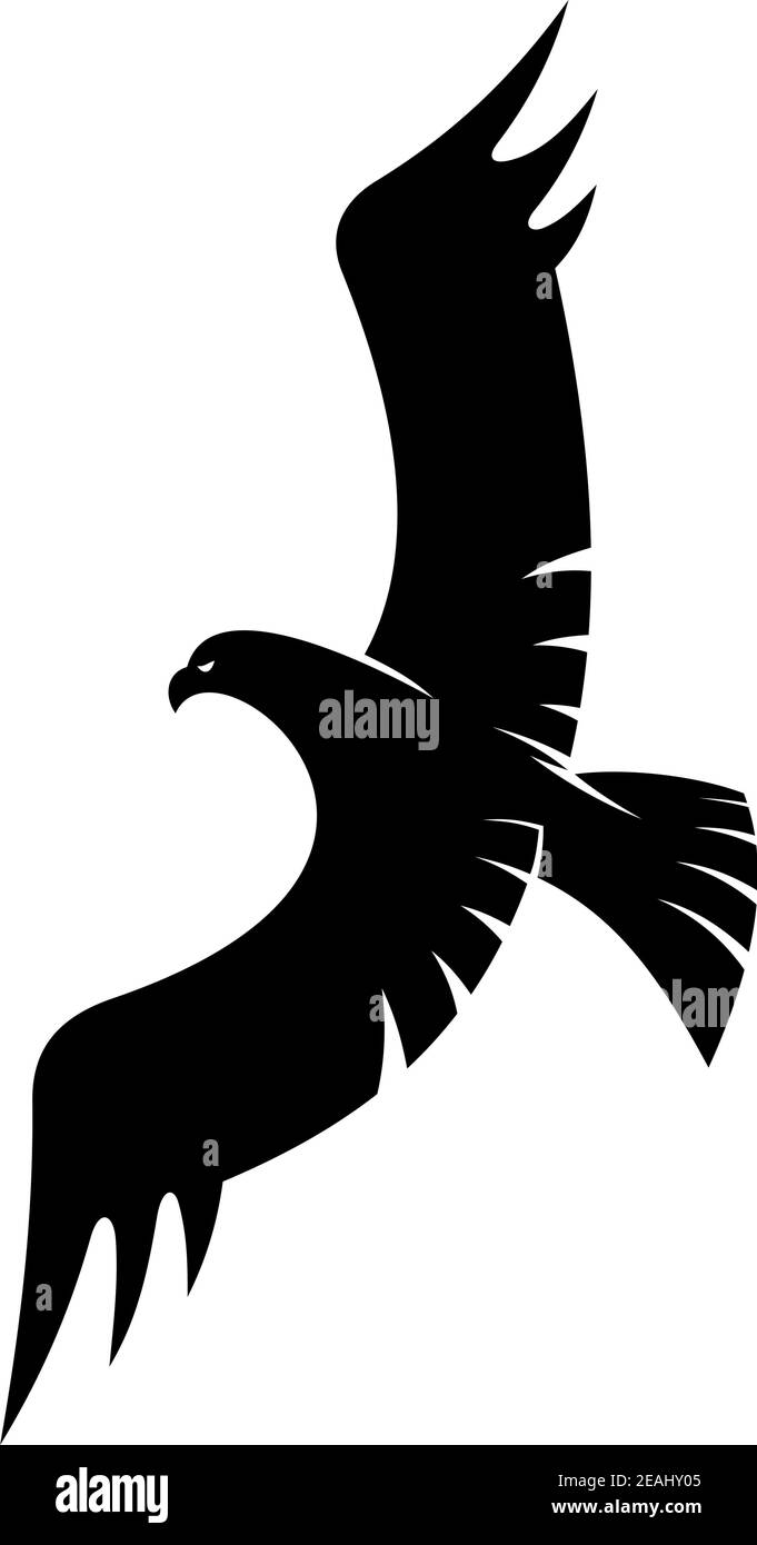 Black illustration of an eagle flying with spread wings, suitable for ...