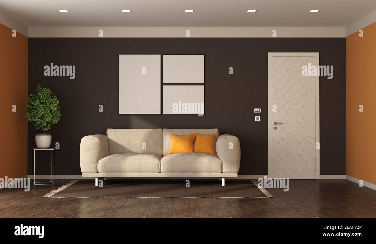 Modern style living room with sofa and closed door Stock Photo