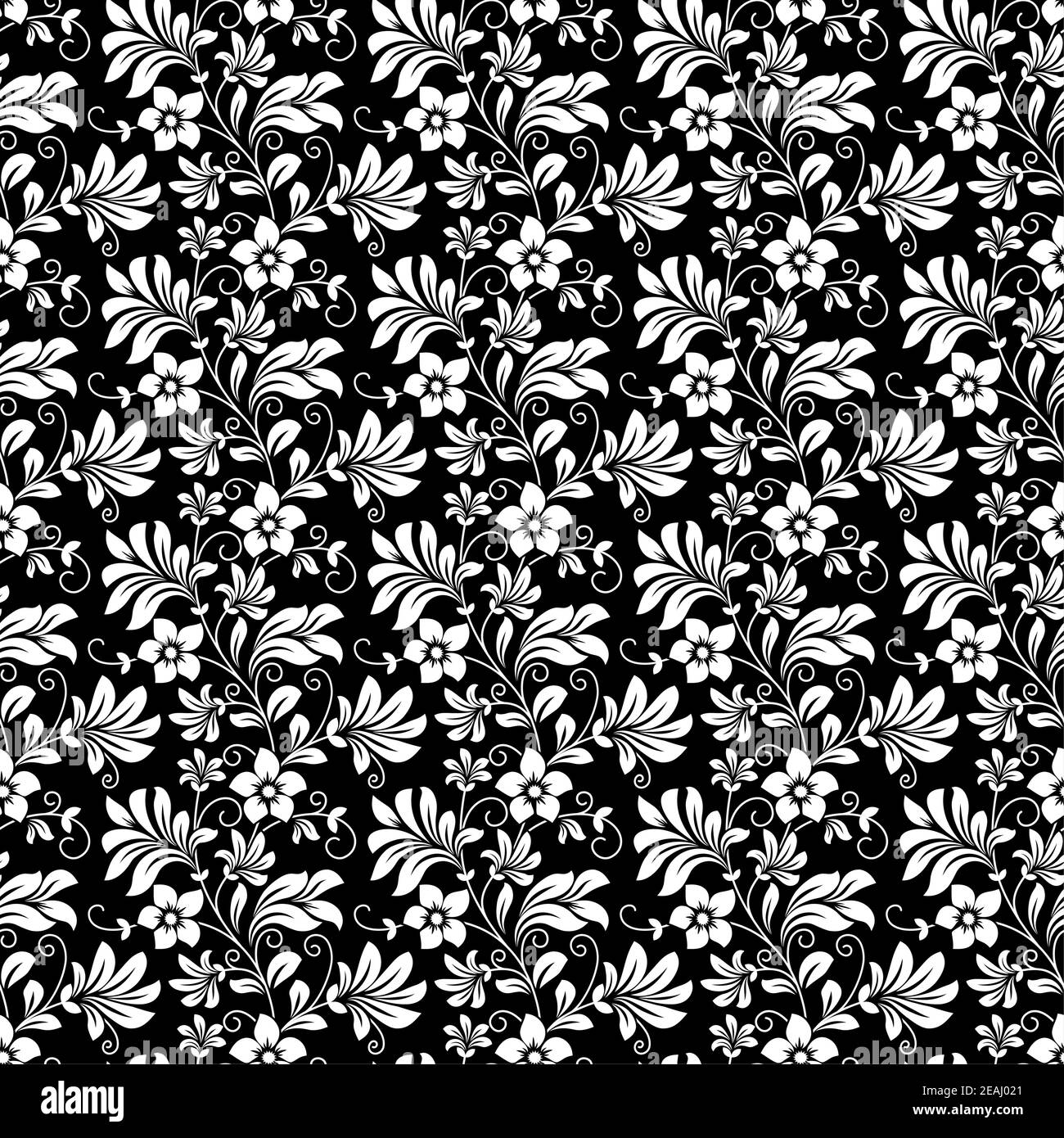 Beautiful intricate retro seamless floral pattern of densely packed dainty flowers in black and white suitable for wallpaper, tiles and fabric in squa Stock Vector