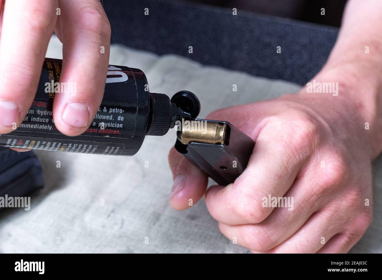 Lubrication of the magazine with cartridges. Lubricating oil and gun