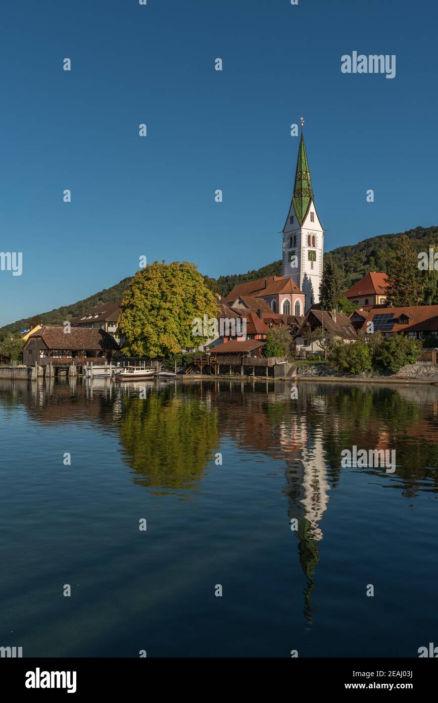 View of Sipplingen with parish church, Lake Constance, Baden-Wuerttemberg, Germany Stock Photo