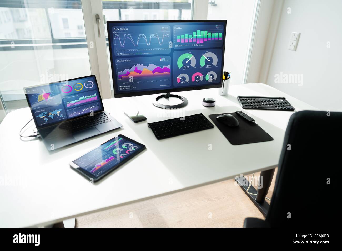 Financial KPI Data On Laptop Computer Stock Photo Alamy