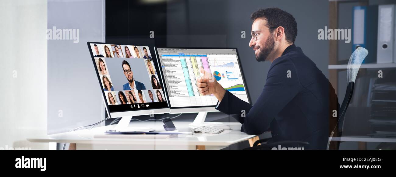 Conference Interview Online Video Conference Interview Meeting Stock Photo - Alamy