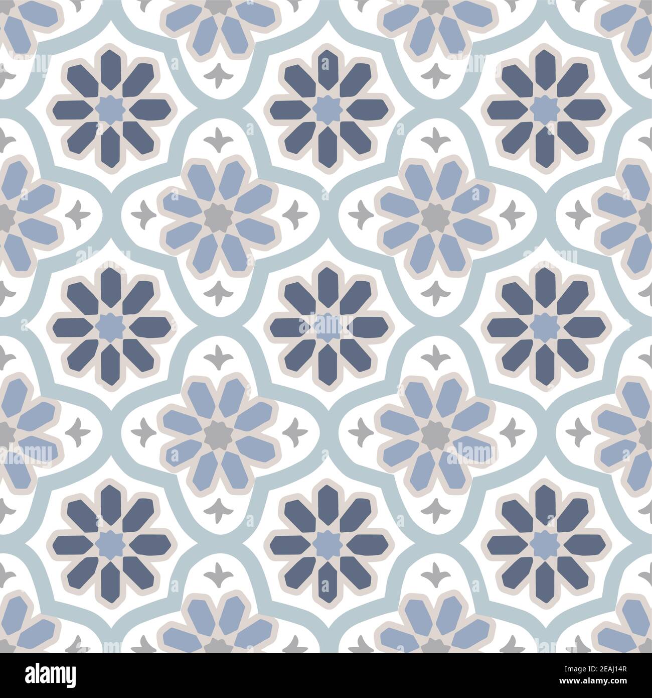 Hand drawn stars shaped Moroccan seamless pattern for Ramadan Kareem greeting cards, islamic backgrounds, fabric, web banners. Blue Portuguese Stock Vector