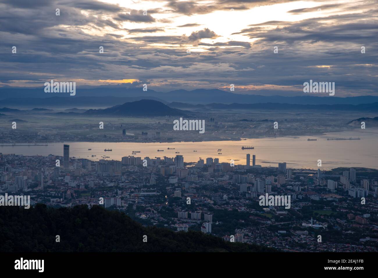 Aerial view Georgetown from Penang Hill Stock Photo