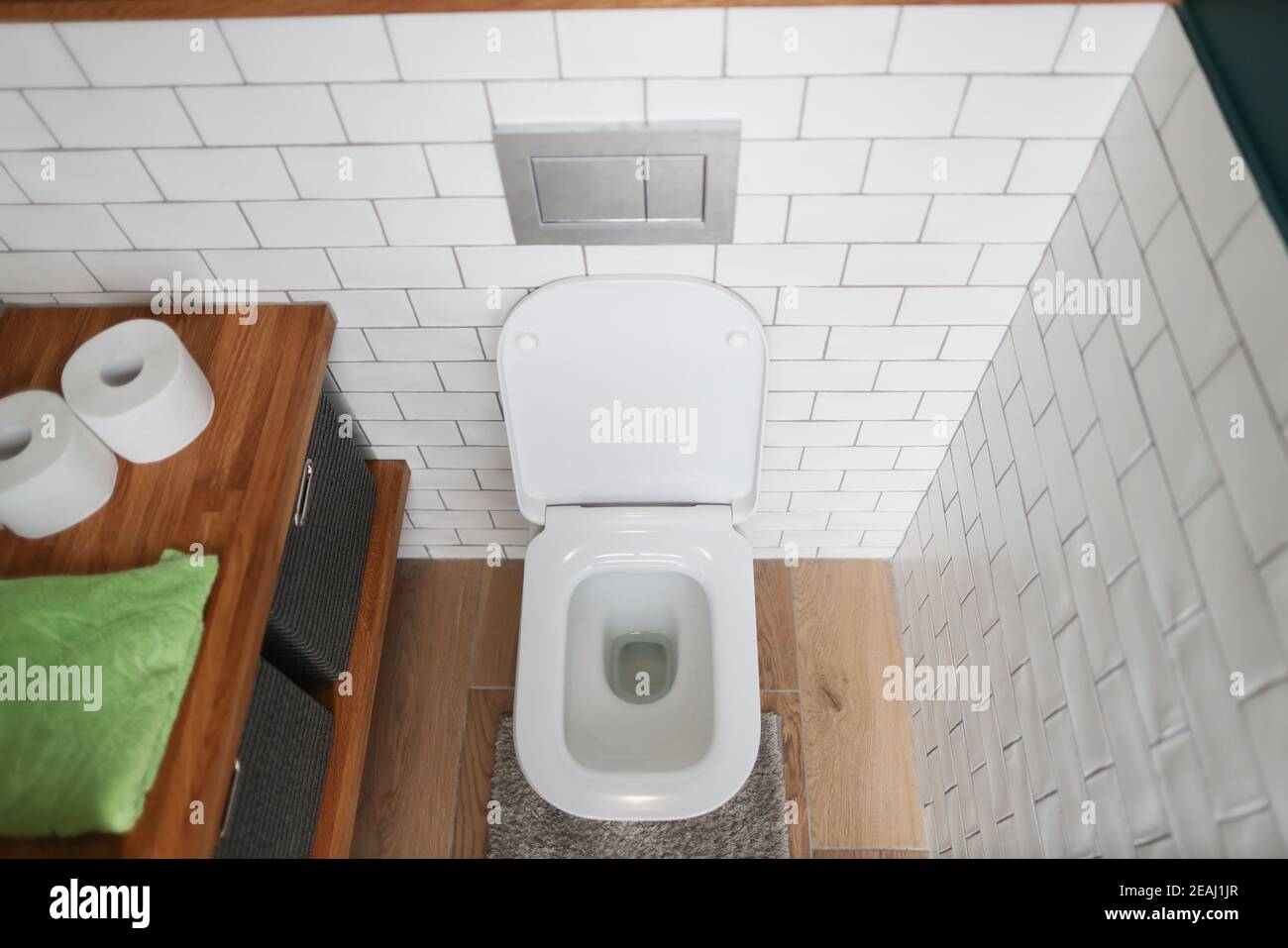 Bathroom with toilet and washbasin. Basic requirements for public restrooms Stock Photo