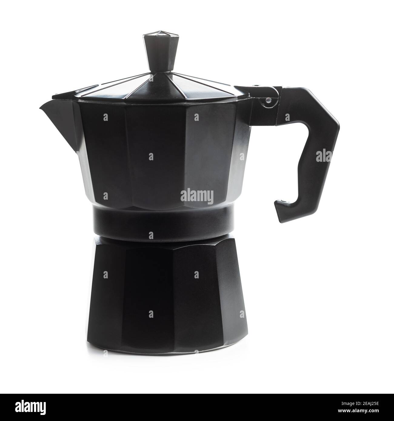 Bialetti coffee maker.  Moka pot isolated on white background. Stock Photo