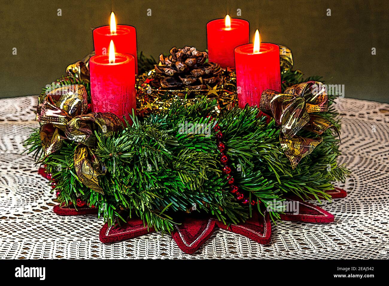 Advent wreath with burning candles Stock Photo