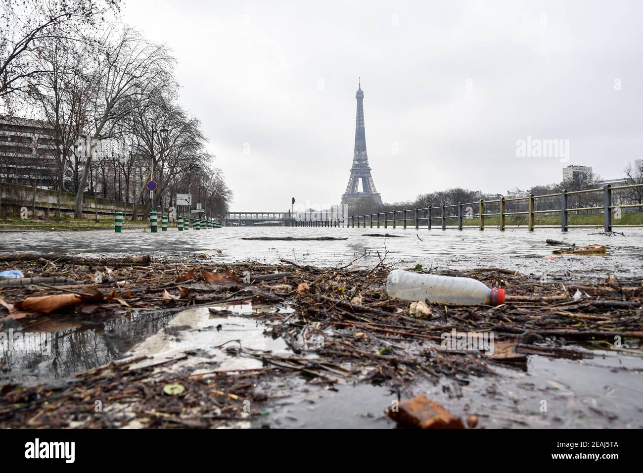 The banks of the Seine River are seen flooded after continuous