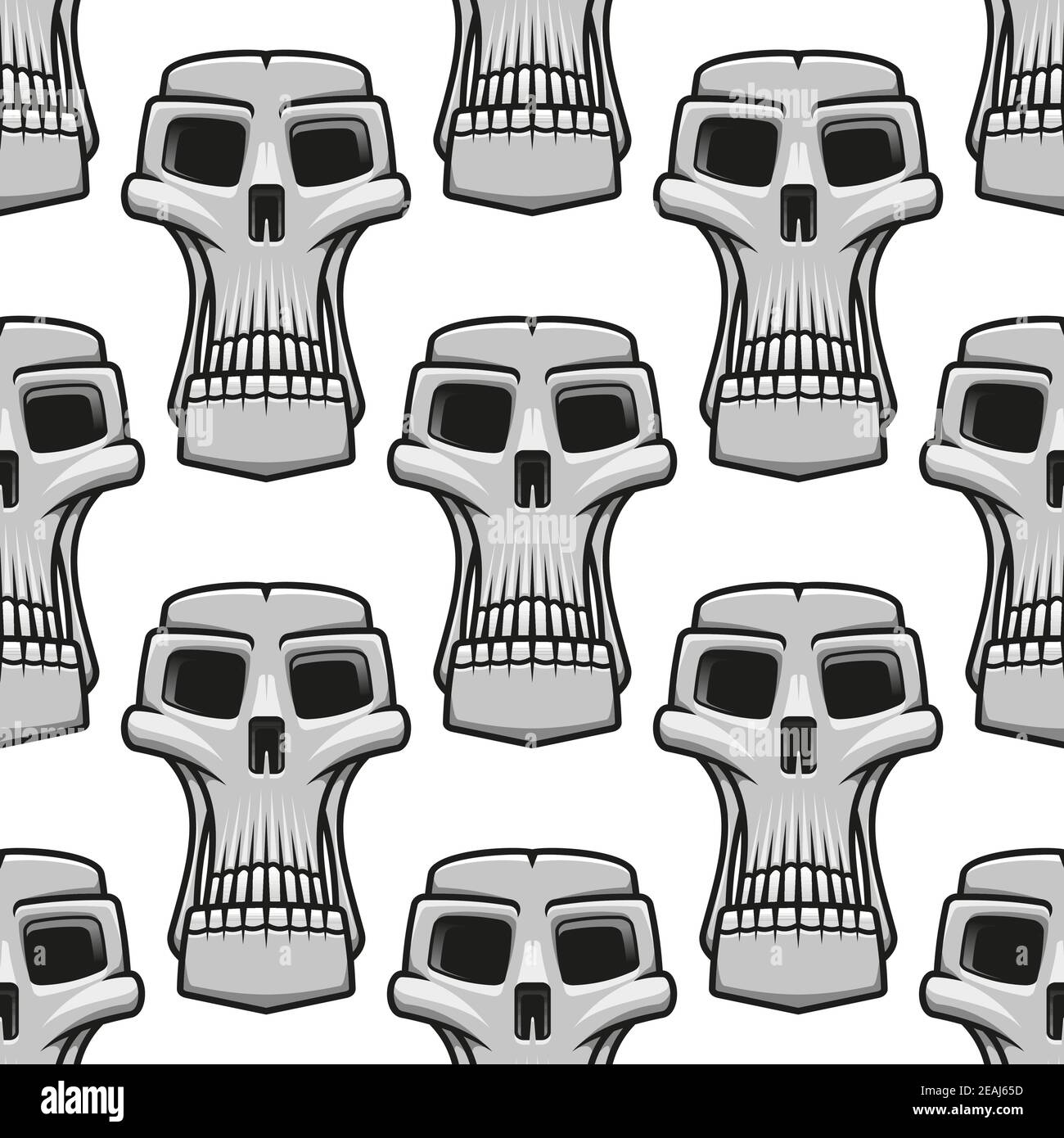 Seamless pattern of long stylized spooky Halloween skulls in a repeat ...