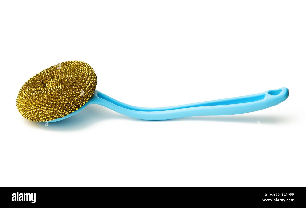blue plastic brush for cleaning the house isolated on a white background Stock Photo