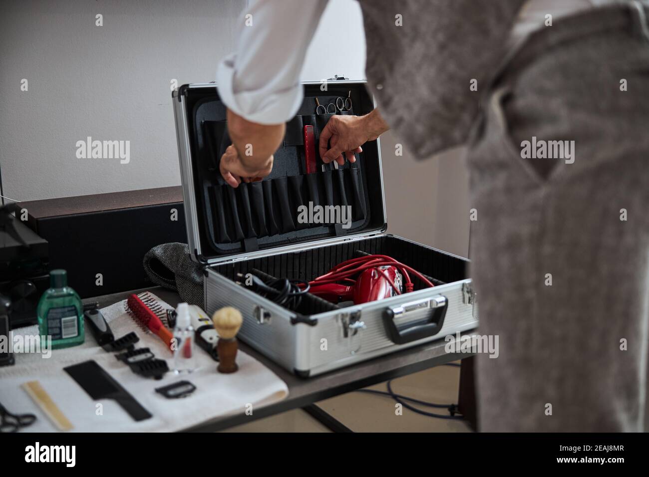 Image of different special instruments for hair cut in barber shop ...