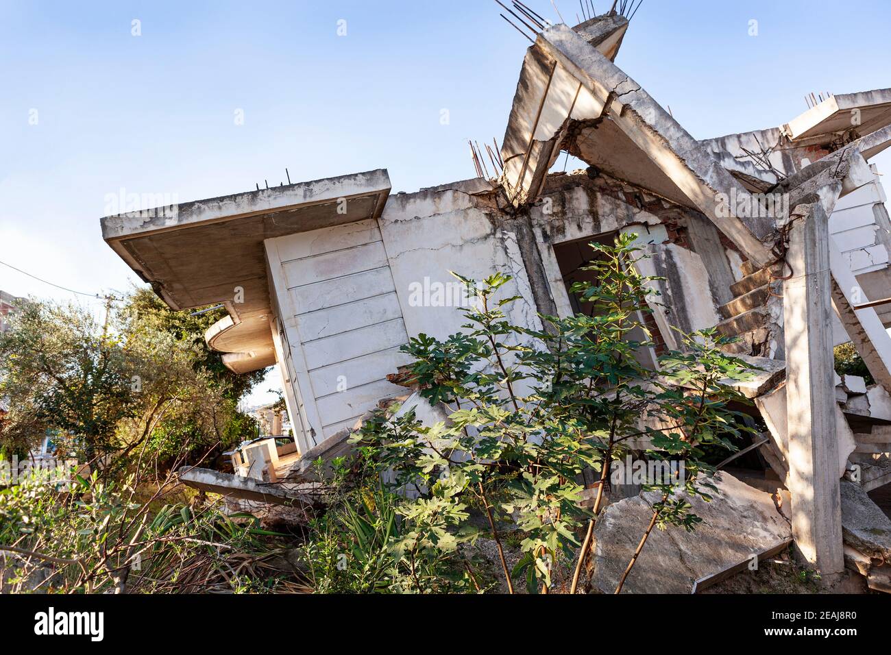 House collapsed during an earthquake Stock Photo Alamy