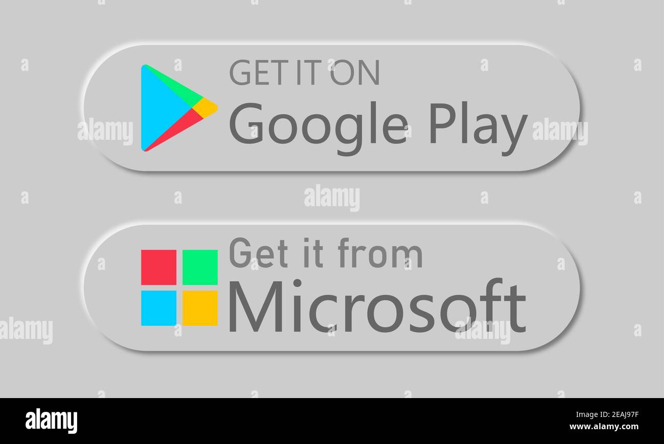 Download app buttons set. Google Play Store badge. App store button.   AppStore logo. Stock Vector