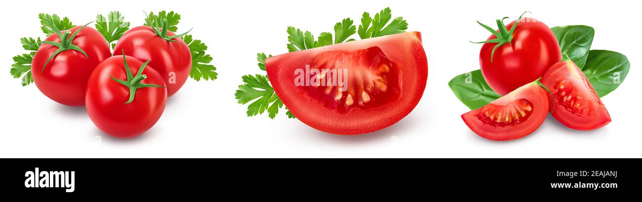 Tomato with slices isolated on white background with clipping path and ...