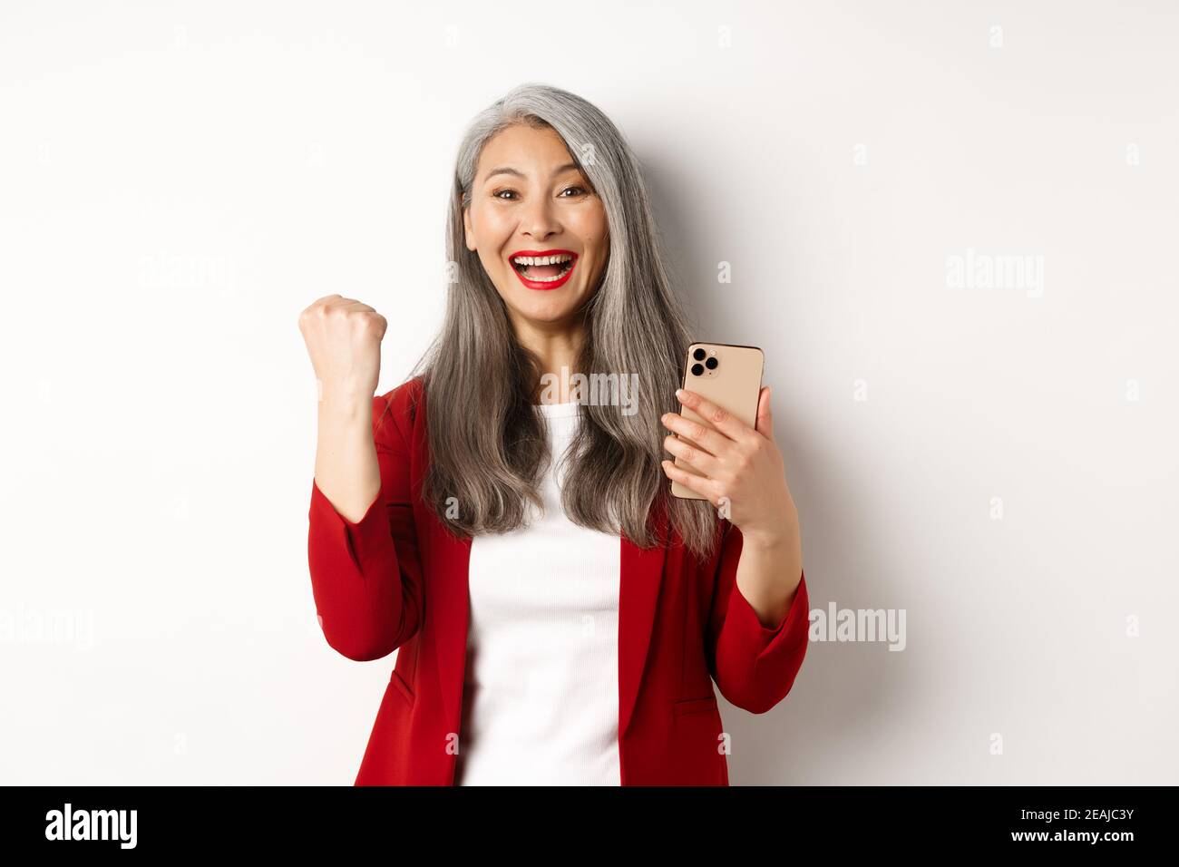 Smiling White Woman Fist Pump High Resolution Stock Photography and ...