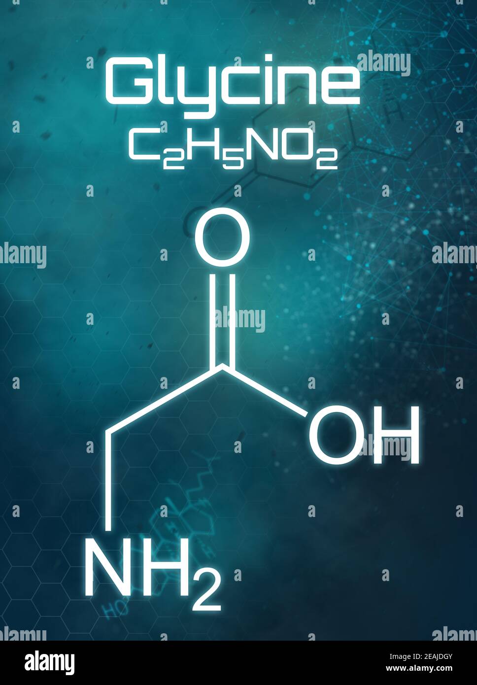 Chemical formula of Glycine on a futuristic background Stock Photo