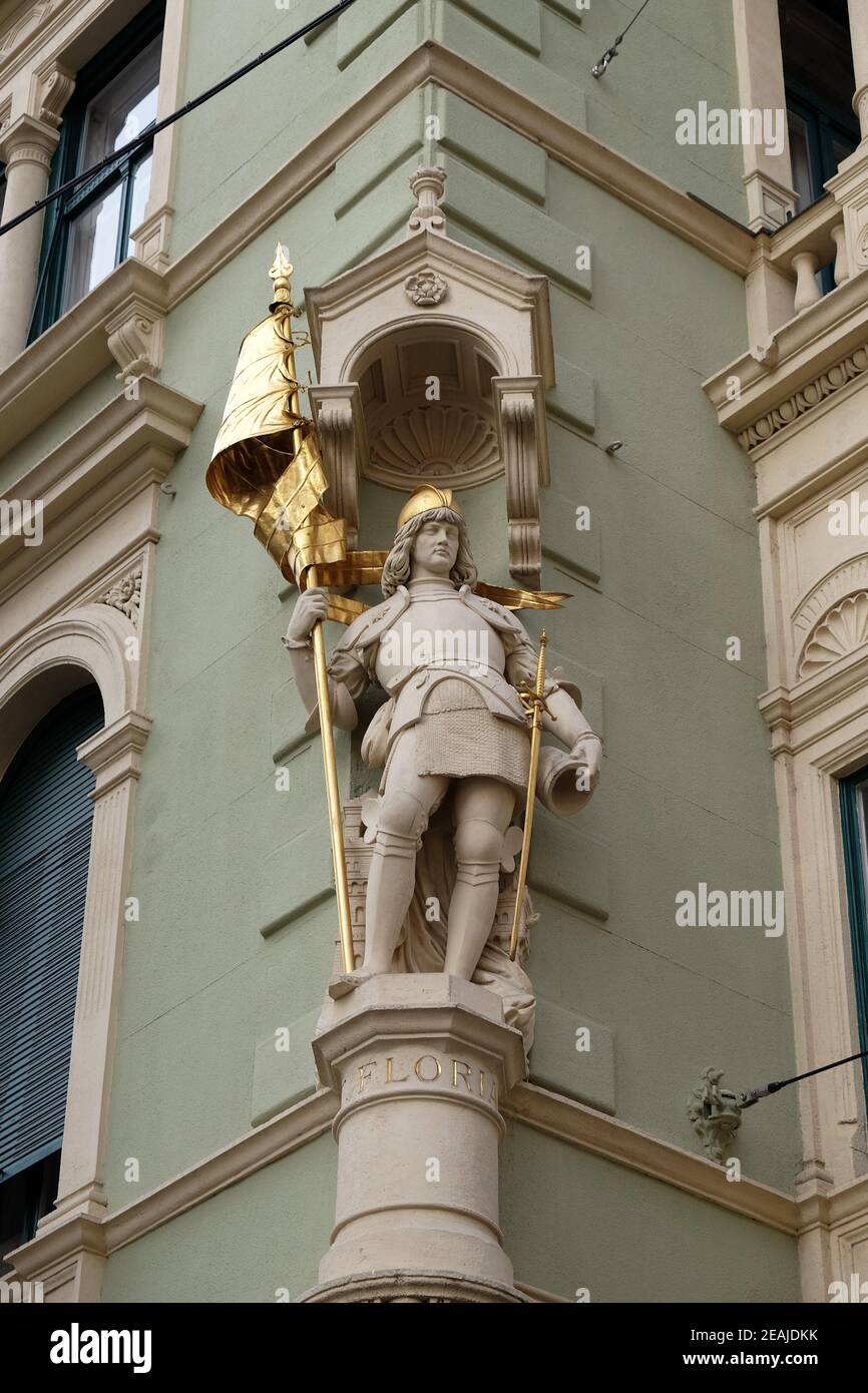 Saint Florian at the corner of Jungferngasse and Herrengasse, Graz, Styria, Austria Stock Photo