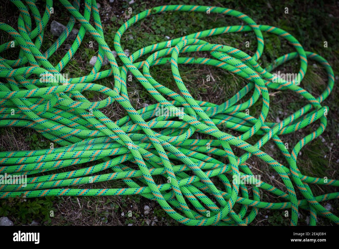 Pile of green rock climbing rope Stock Photo Alamy