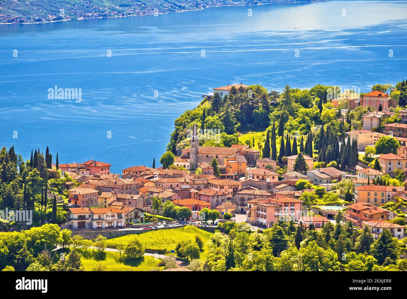 Pieve village above Garda lake view Stock Photo
