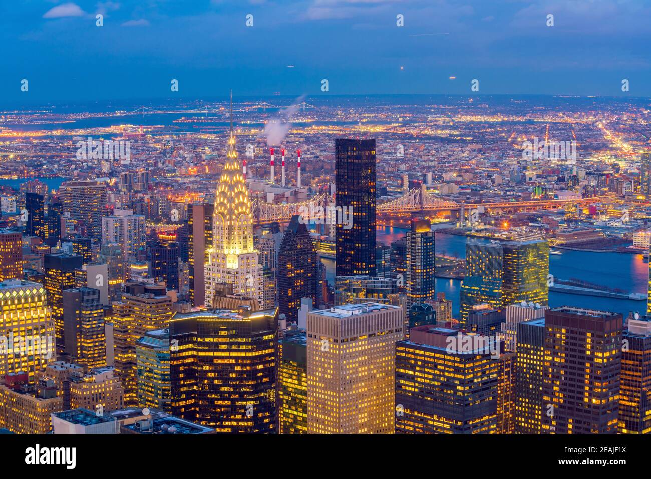 Aerial view of Manhattan skyline at sunset, New York City Stock Photo ...